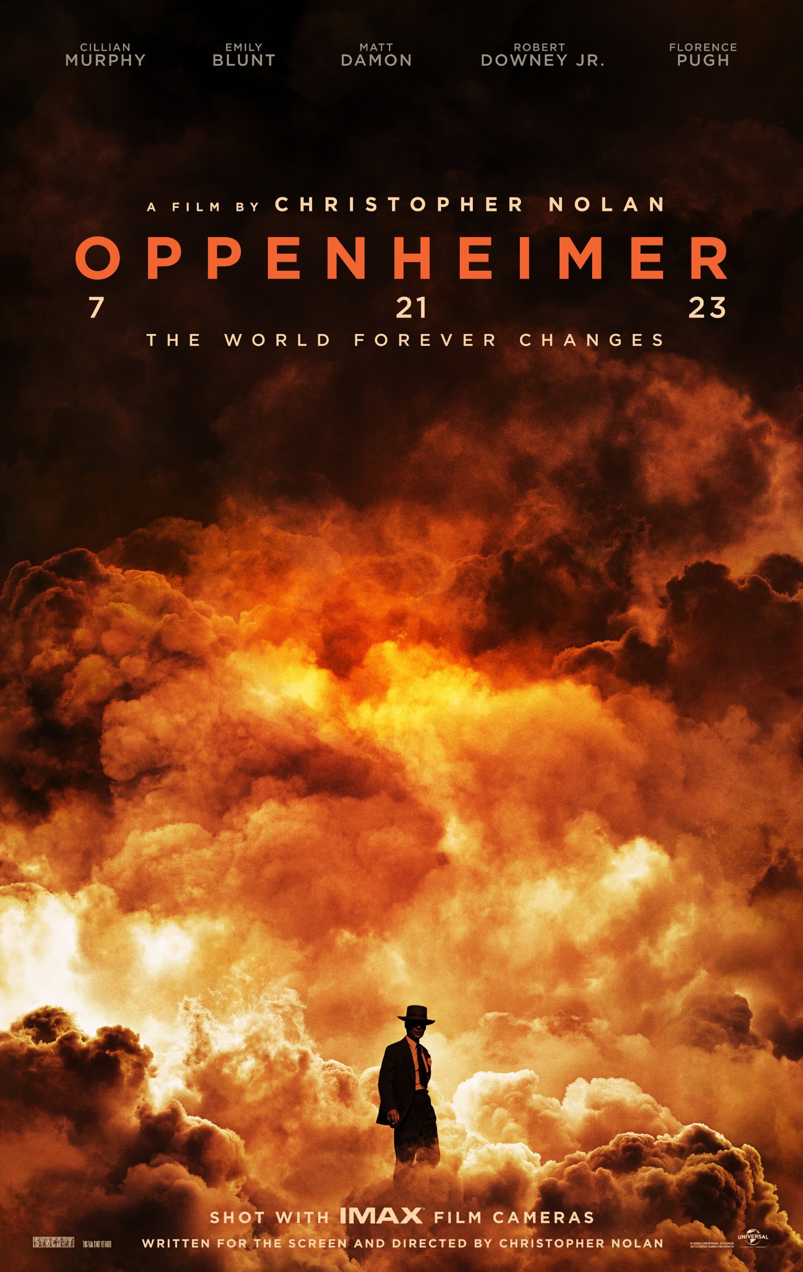Christopher Nolan's Oppenheimer Poster. Oppenheimer is engulfed in flames.